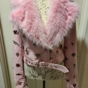 Sugar‎ Thrillz Pink Heart Embellished Leather Jacket